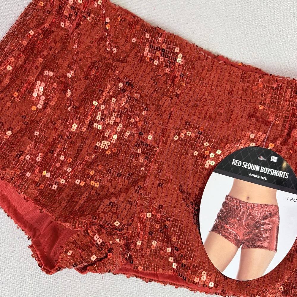 Red Sequin Boyshorts Adult Women's M/L Costume Party Dance Booty Hot Pants Rave